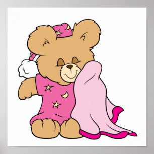 sleepy night night girl teddy bear design poster