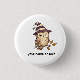 Sleepy Night Owl in Purple Witch Hat Halloween Col 3 Cm Round Badge