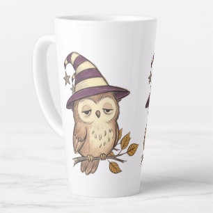 Sleepy Night Owl in Purple Witch Hat Halloween Col Latte Mug