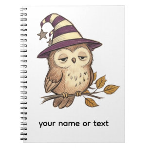 Sleepy Night Owl in Purple Witch Hat Halloween Col Notebook