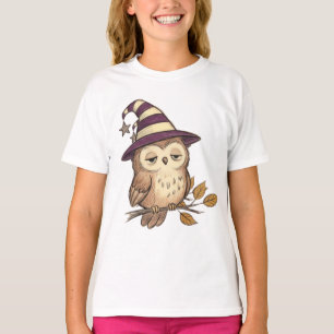Sleepy Night Owl in Purple Witch Hat Halloween Col T-Shirt