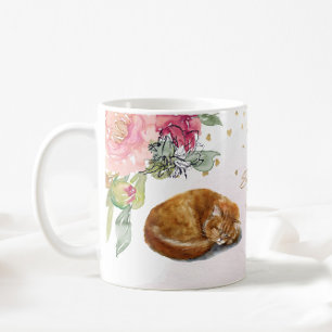 Sleepy Orange Cat Illustration Girl Gift Coffee Mug