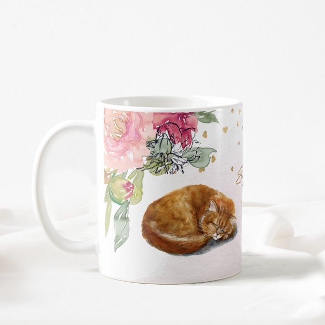 Sleepy Orange Cat Mom Illustration Girl Gift Coffee Mug (Creator Uploaded)