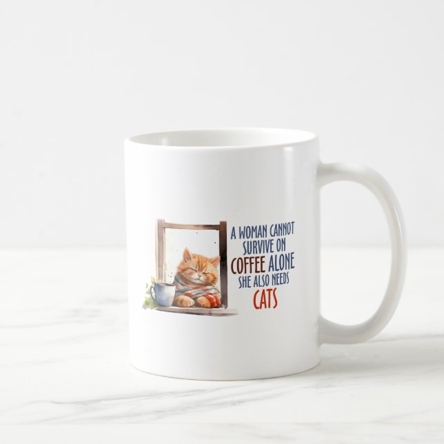 Sleepy Orange Cat with Coffee – Cosy Cat Coffee Mug (Right)