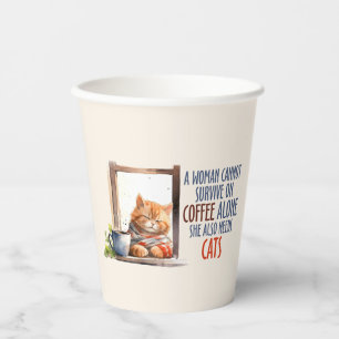 Sleepy Orange Cat with Coffee – Cosy Cat Paper Cups