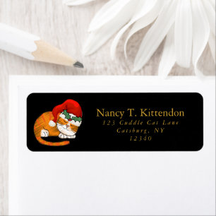 Sleepy Orange Christmas Santa Cat Black & Gold