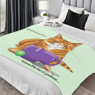 Sleepy Orange Ginger Cat Coffee Green Purple Fleece Blanket