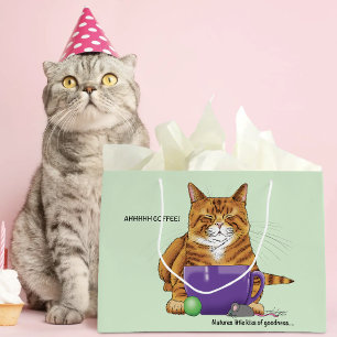 Sleepy Orange Ginger Cat Coffee Green Purple Large Gift Bag