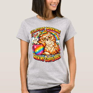 Sleepy Owl Coffee Humour Funny Caffeine Lover T-Shirt
