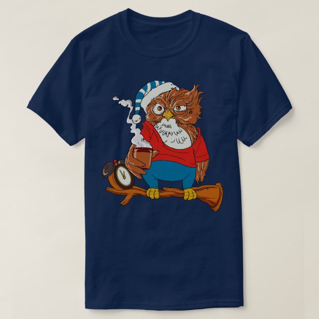 Sleepy Owl Graphic Funny Coffee Lover T-Shirt (Design Front)