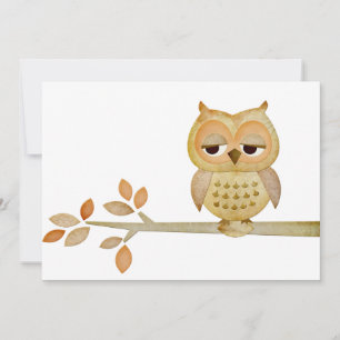 Sleepy Owl in Tree Invitation