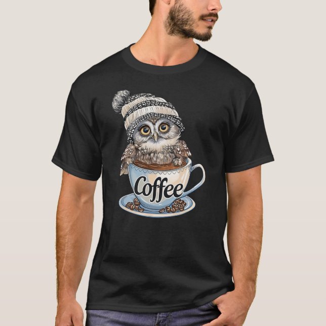 Sleepy Owl Needs Coffee Shirt Cute Caffeine Lover  (Front)