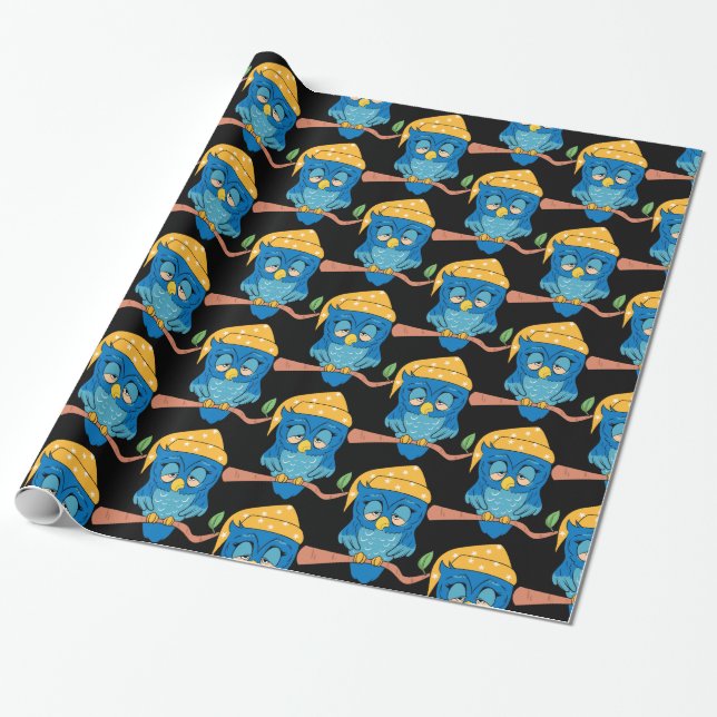 Sleepy Owl Thunder_Cove Wrapping Paper (Unrolled)