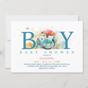 Sleepy Panda (熊貓) Oh Boy Baby Shower Invitation