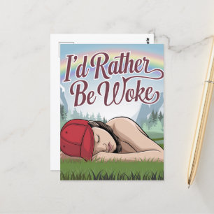 Sleepy Person Rather Be Woke Mountain Rainbow Postcard