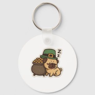 Sleepy Pug Guardian St.Patrick's Day Key Ring