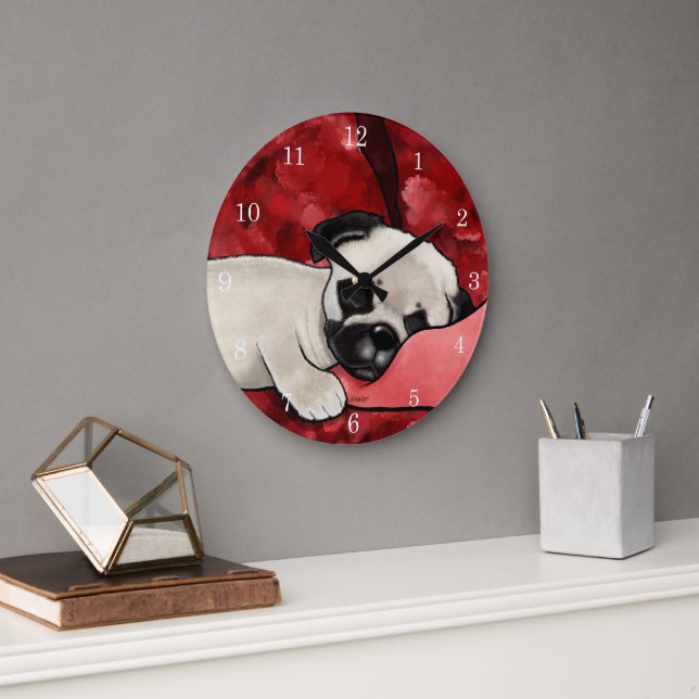 Sleepy Pug Puppy Large Clock (Office)