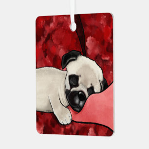 Sleepy Pug Puppy Metal Tree Decoration