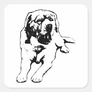 Sleepy Pup – Yawn in Black & White Square Sticker