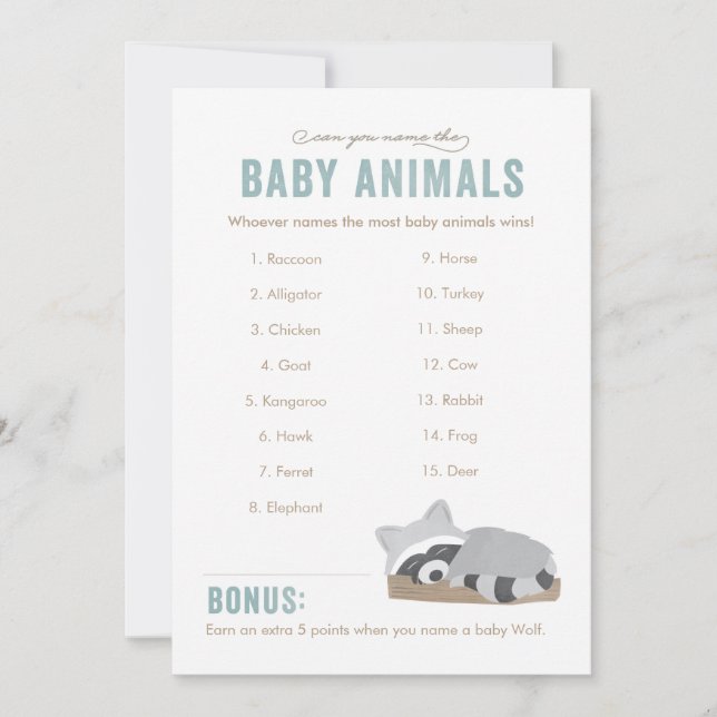Sleepy Racoon Baby Animals Game Board (Front)
