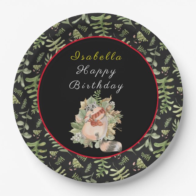 Sleepy Racoon Customise Text and Colour Paper Plate (Front)