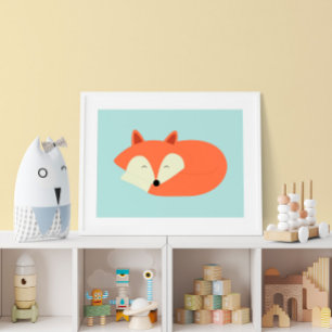 Sleepy Red Baby Fox Poster