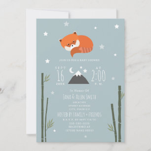 Sleepy Red Panda Bamboo Blue Boy Baby Shower Invitation