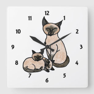 Sleepy Siamese Square Wall Clock