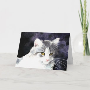 Sleepy silver and white kitten card