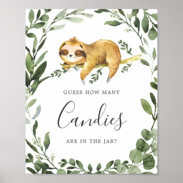 Sleepy Sloth Baby Shower Guess How Many Candies Poster (Front)