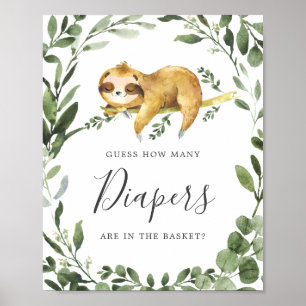 Sleepy Sloth Baby Shower Guess How Many Diapers Poster