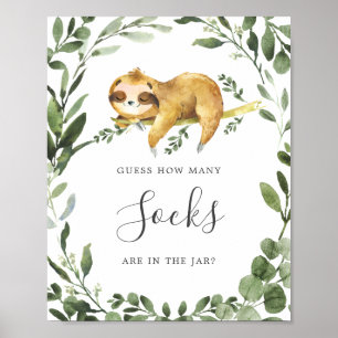 Sleepy Sloth Baby Shower Guess How Many Socks Poster
