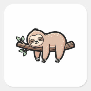 Sleepy Sloth – Cute Kawaii Illustration Square Sticker