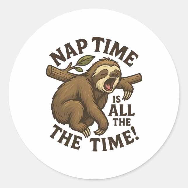 Sleepy Sloth Funny Classic Round Sticker (Front)