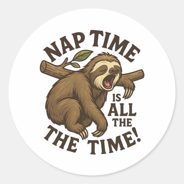 Sleepy Sloth Funny Classic Round Sticker (Front)