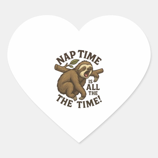 Sleepy Sloth Funny Heart Sticker (Front)