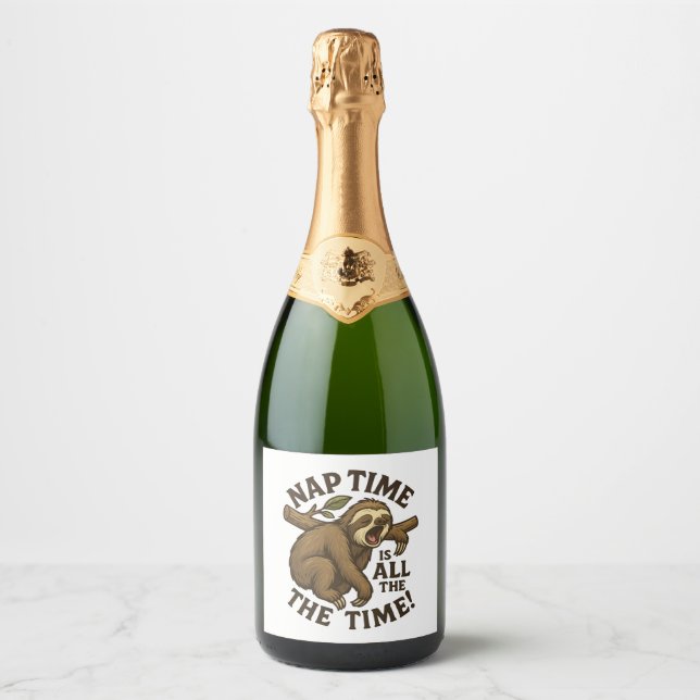 Sleepy Sloth Funny Sparkling Wine Label (Front)
