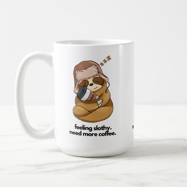 Sleepy Sloth Hugging Coffee Mug (Left)