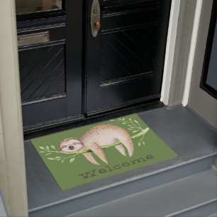 Sleepy Sloth Watercolor Doormat