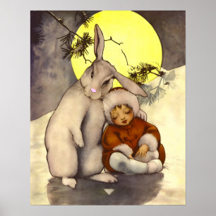 Sleepy Small Child with Bunny Nursery Poster