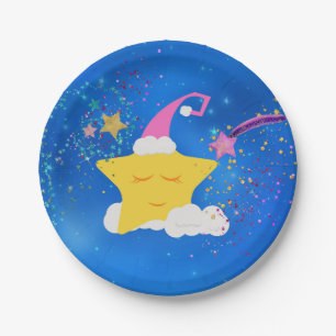 Sleepy Star Blue Starry Sky Paper Plate
