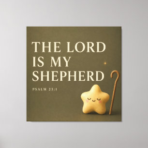 Sleepy Star Psalm 23:1 Olive Green Canvas Print