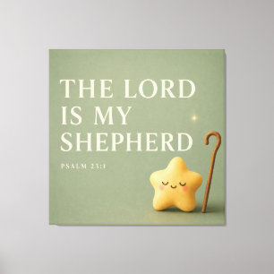 Sleepy Star Psalm 23:1 Olive Green Canvas Print