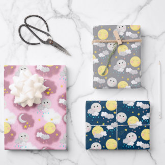 Sleepy Sun and Moon Baby Shower  Wrapping Paper Sheet