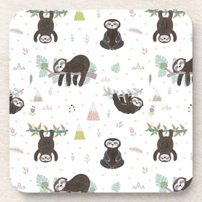 Sleepy Sweet Sloth Pattern Coaster (Front)