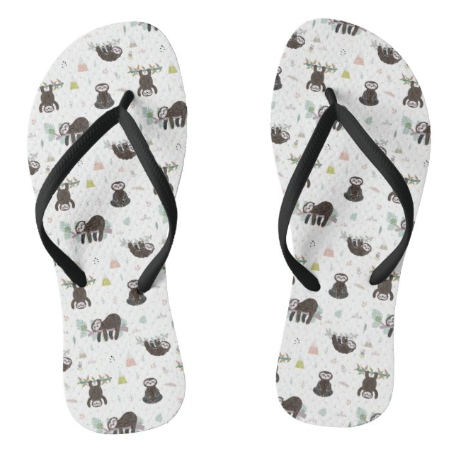 Sleepy Sweet Sloth Pattern Flip Flops (Footbed)