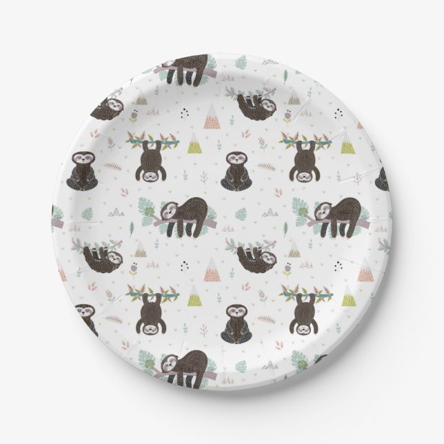 Sleepy Sweet Sloth Pattern Paper Plate (Front)