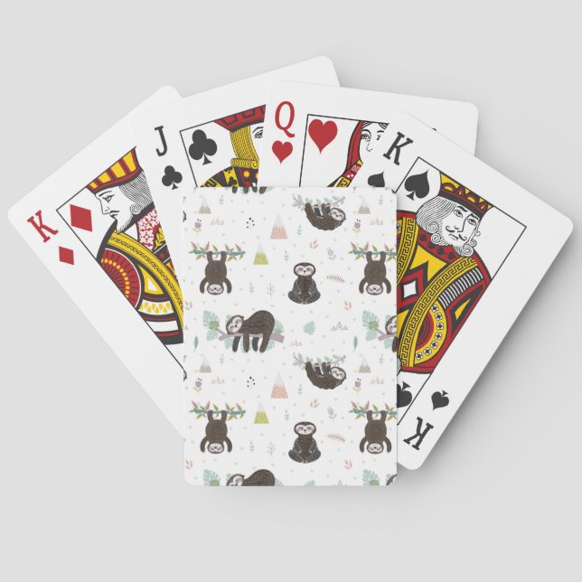 Sleepy Sweet Sloth Pattern Playing Cards (Back)