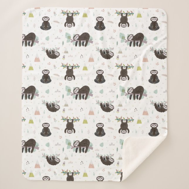 Sleepy Sweet Sloth Pattern Sherpa Blanket (Front)