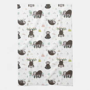 Sleepy Sweet Sloth Pattern Tea Towel